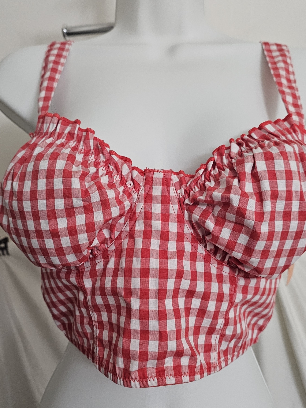 NWT Colsie Red and White Gingham Bustier Top, Sz M